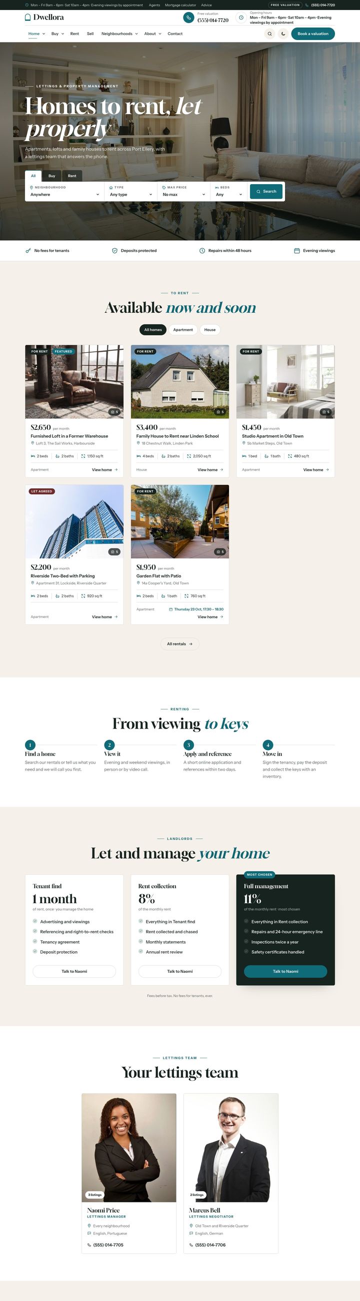 Lettings & rentals demo home page