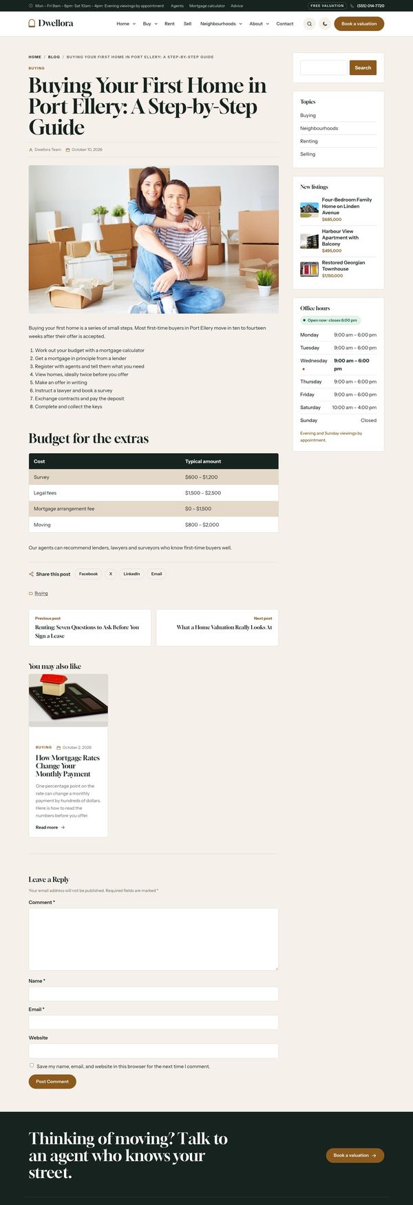 Blog post page