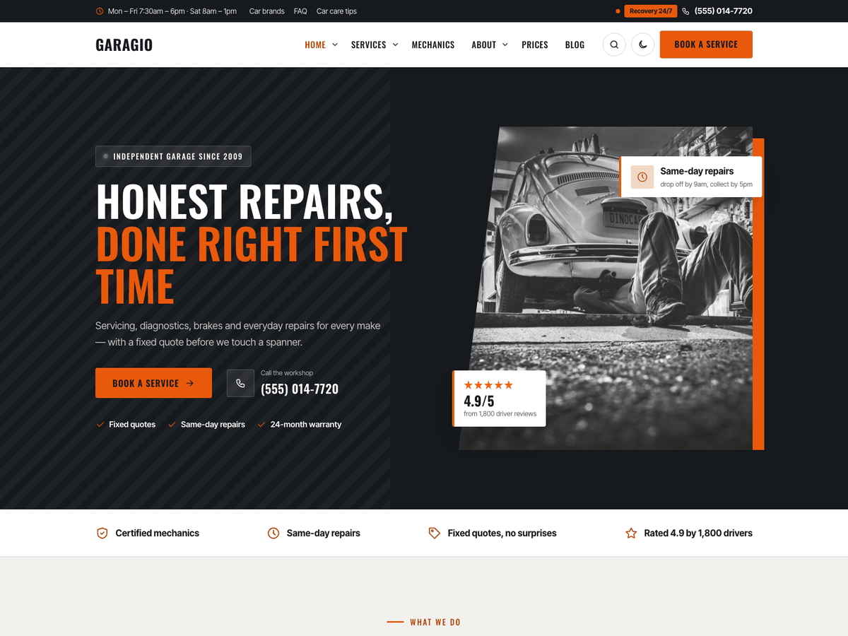 Garagio home page