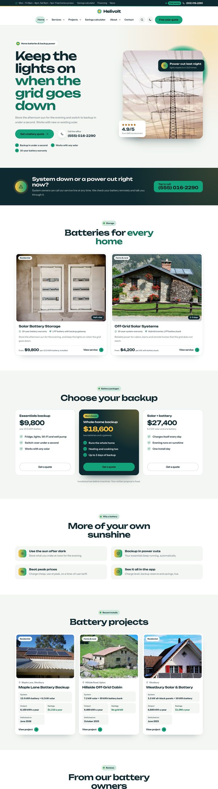 Battery & backup demo home page