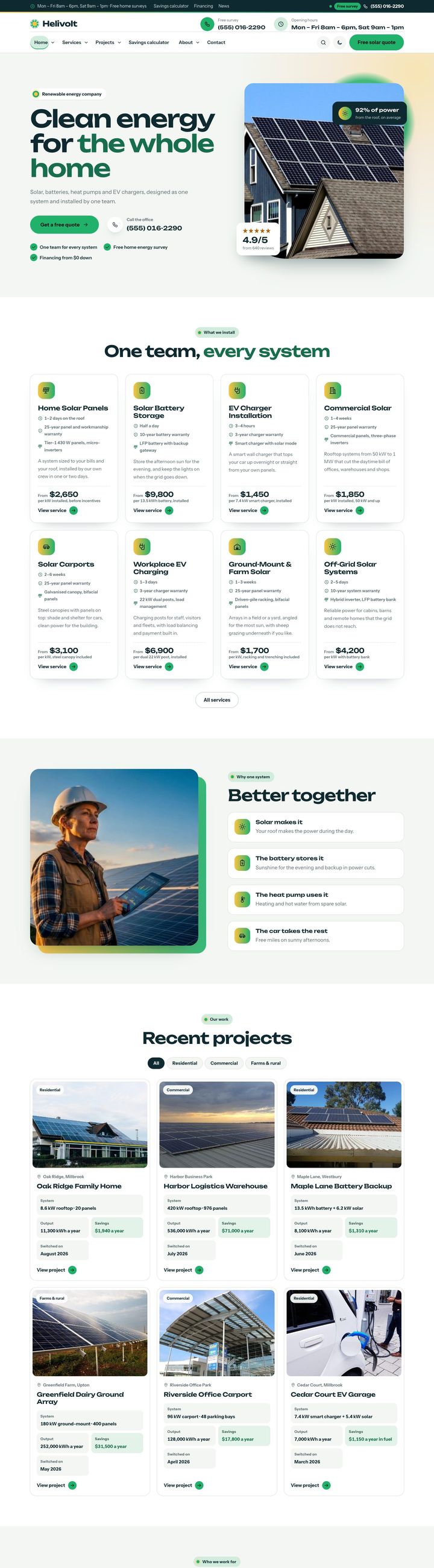 Renewable energy company demo home page