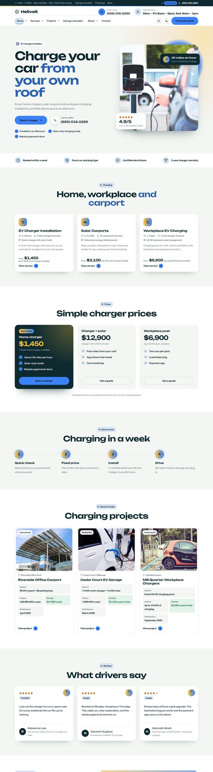 EV charger installer demo home page