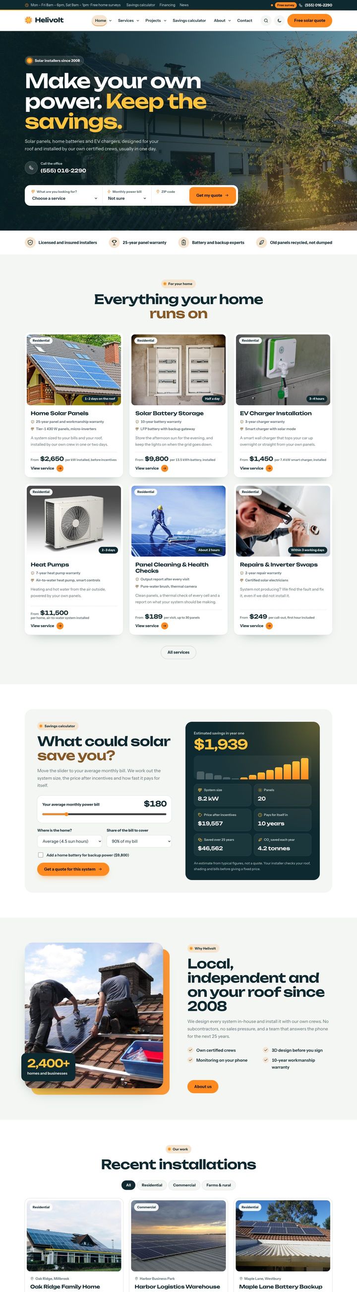 Residential solar demo home page