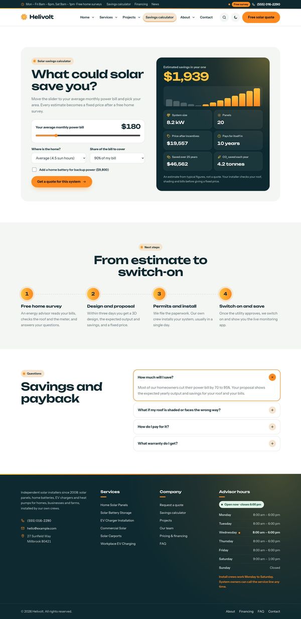 Savings calculator page