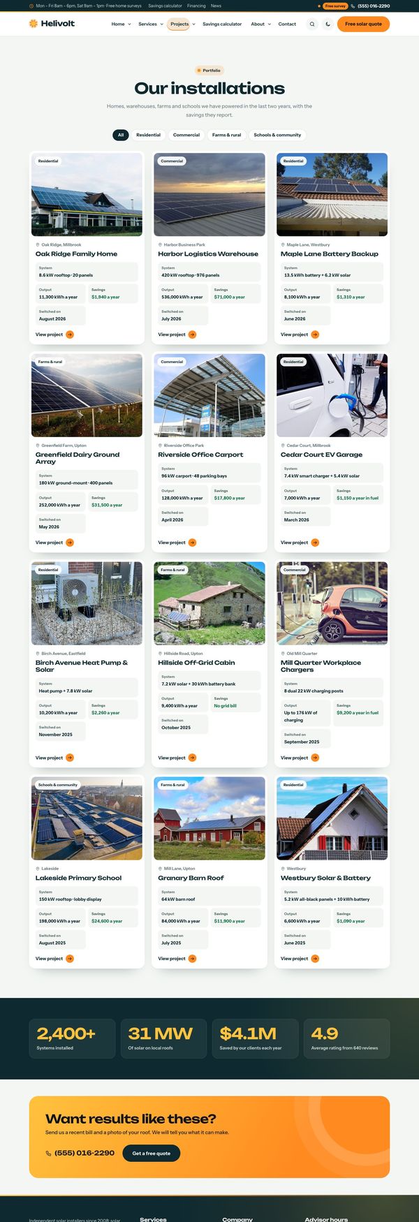 Projects page