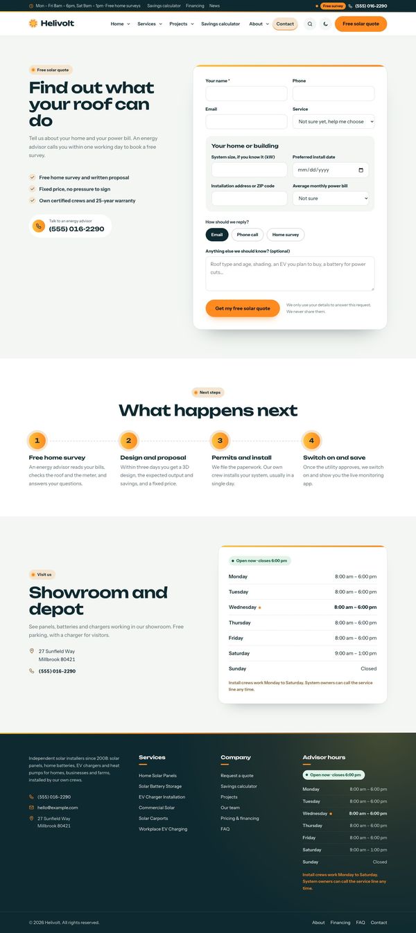 Request a quote page