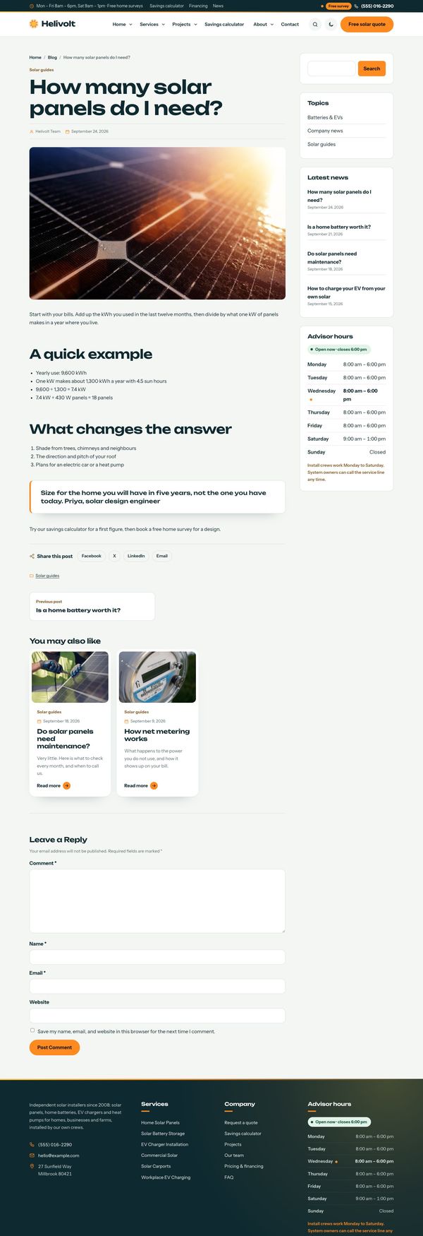 Blog post page