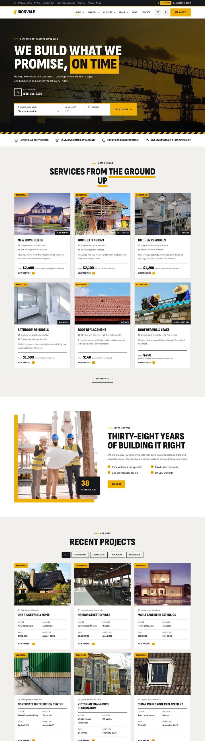 General contractor demo home page