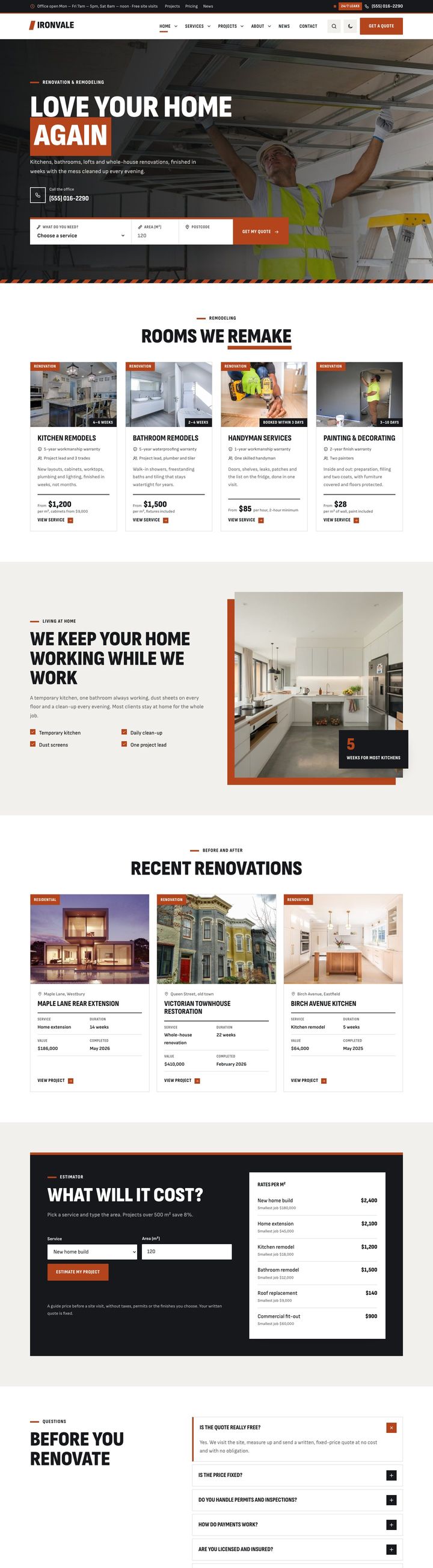 Renovation & remodeling demo home page