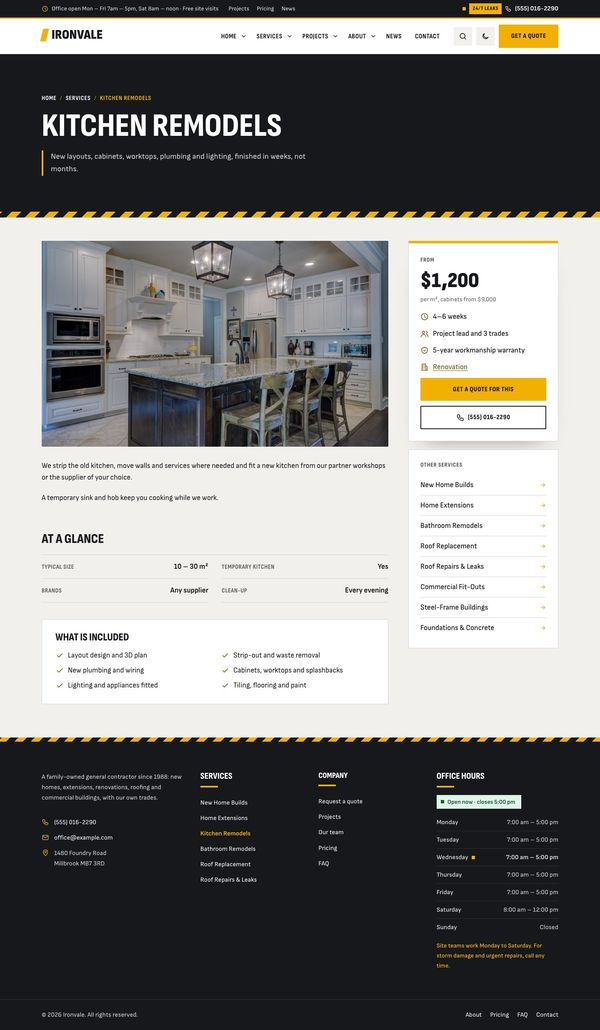 Single service page