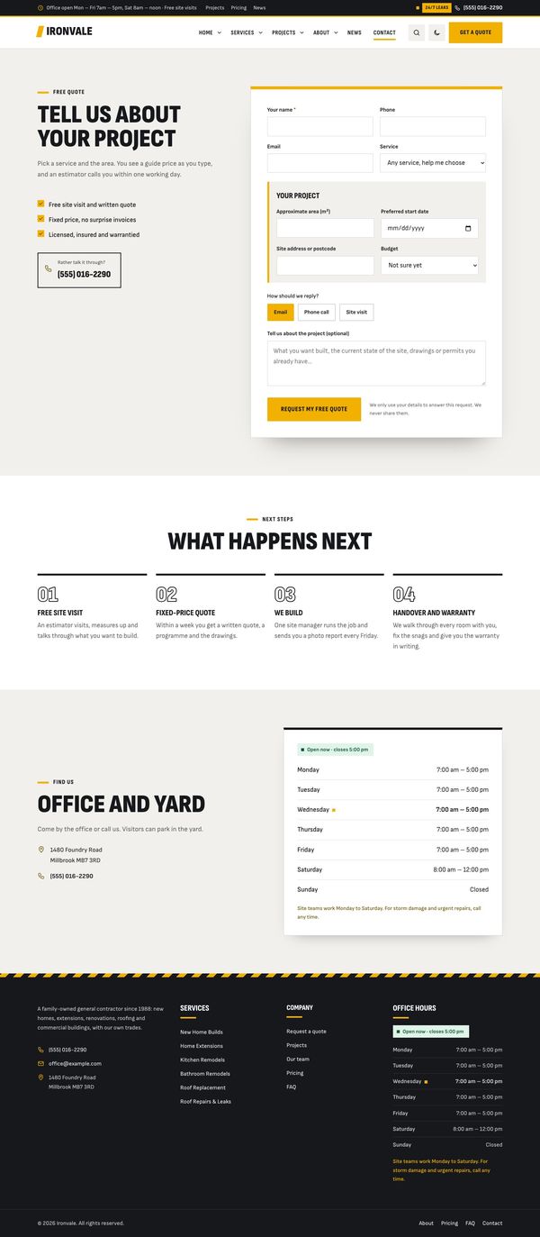 Request a quote page