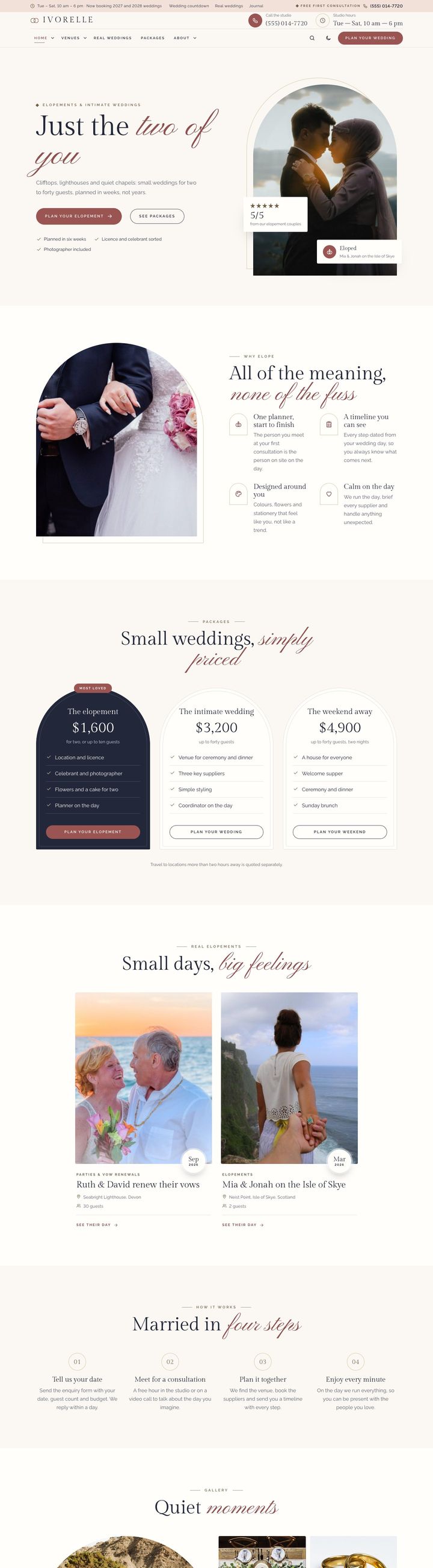 Elopements demo home page