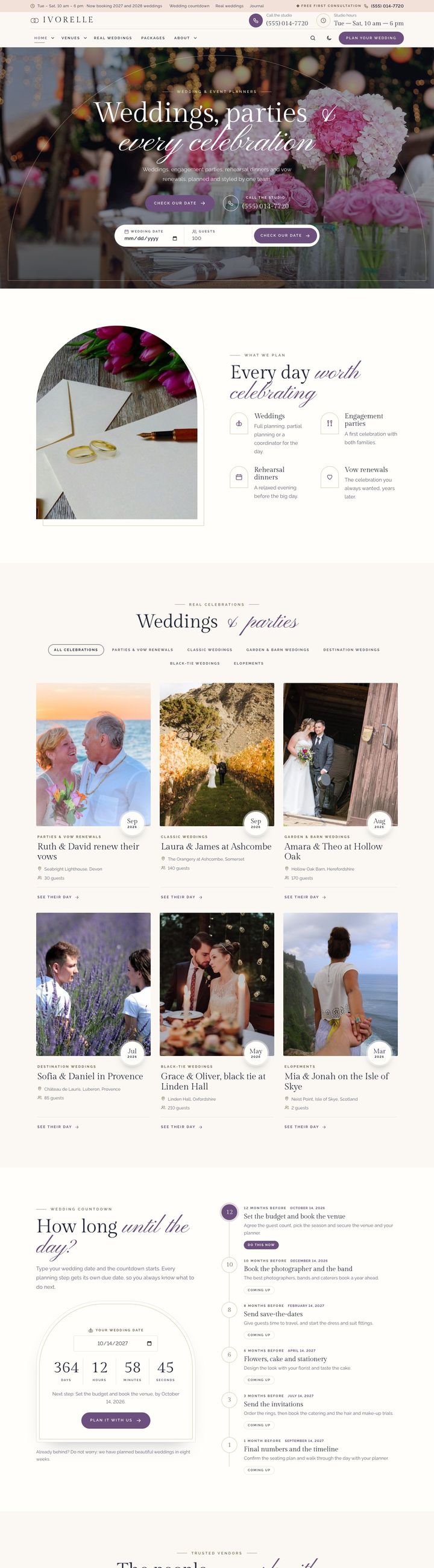 Wedding & event planner demo home page