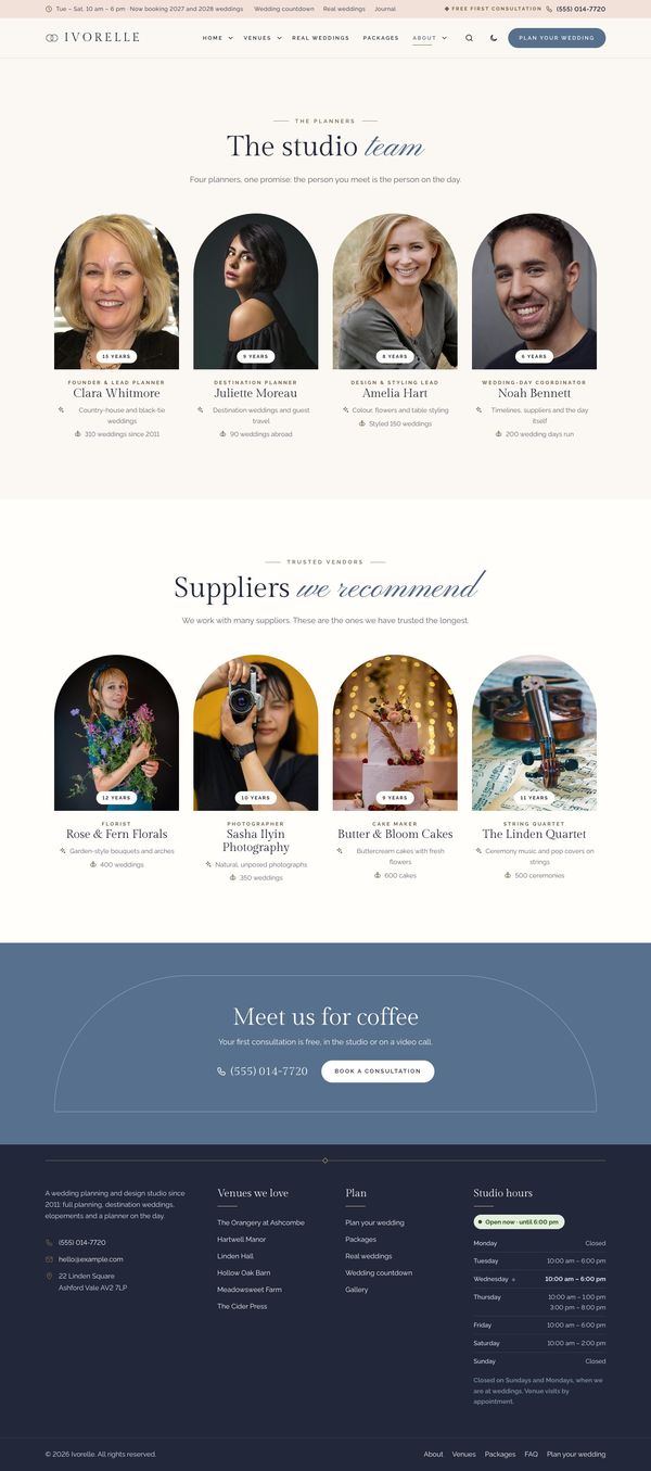 Team & vendors page