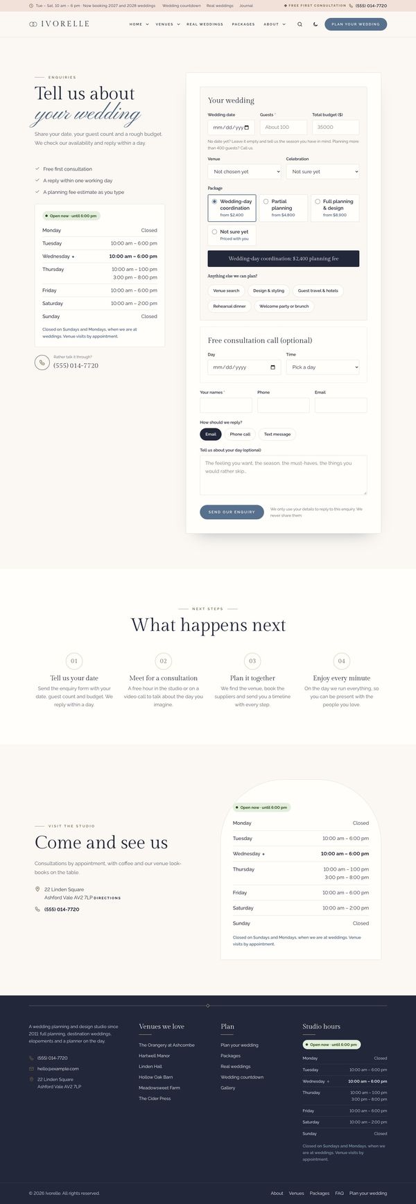 Plan your wedding page