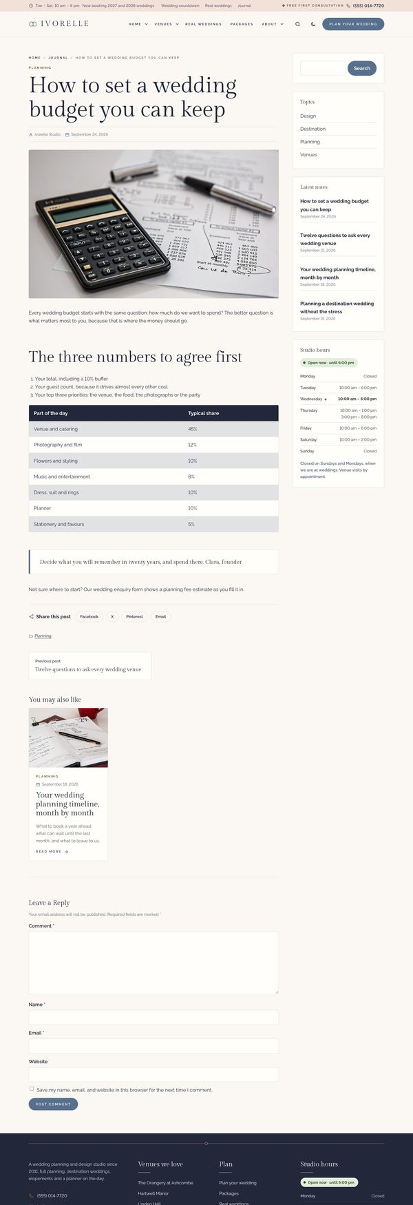 Blog post page