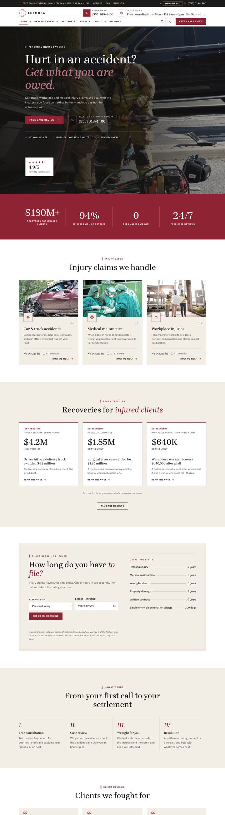 Personal injury demo home page