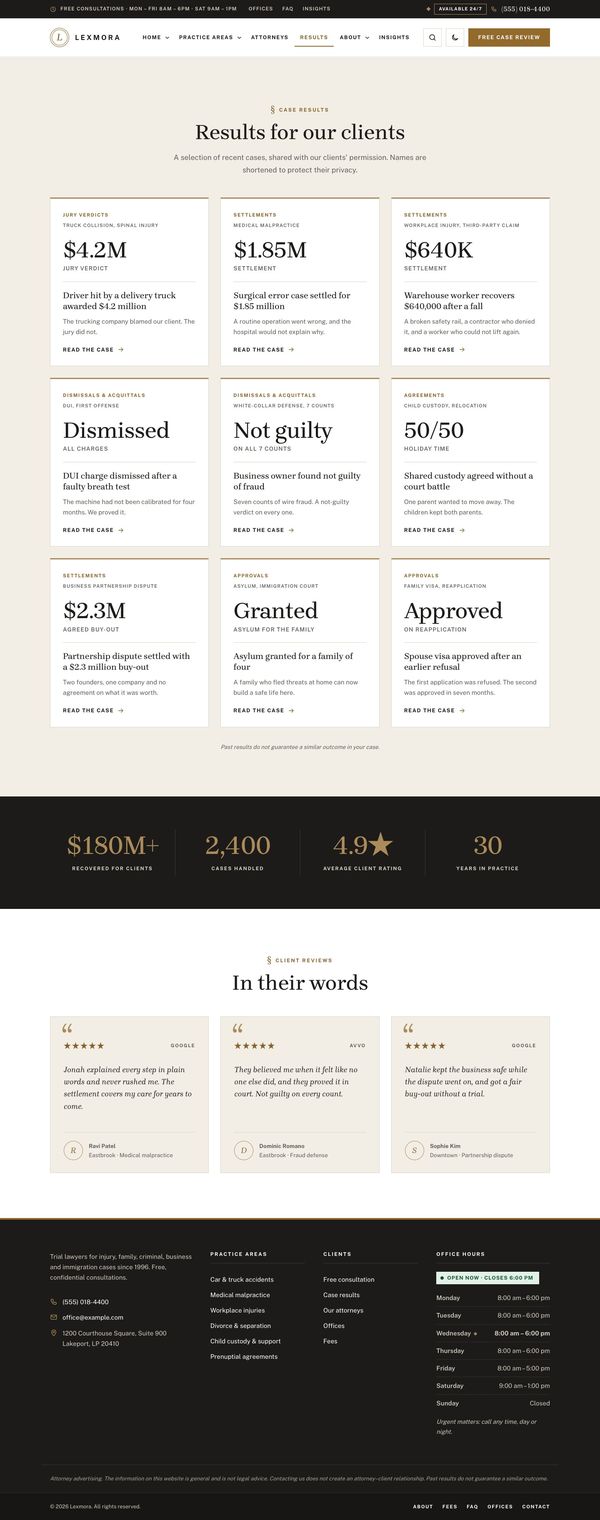 Case results page