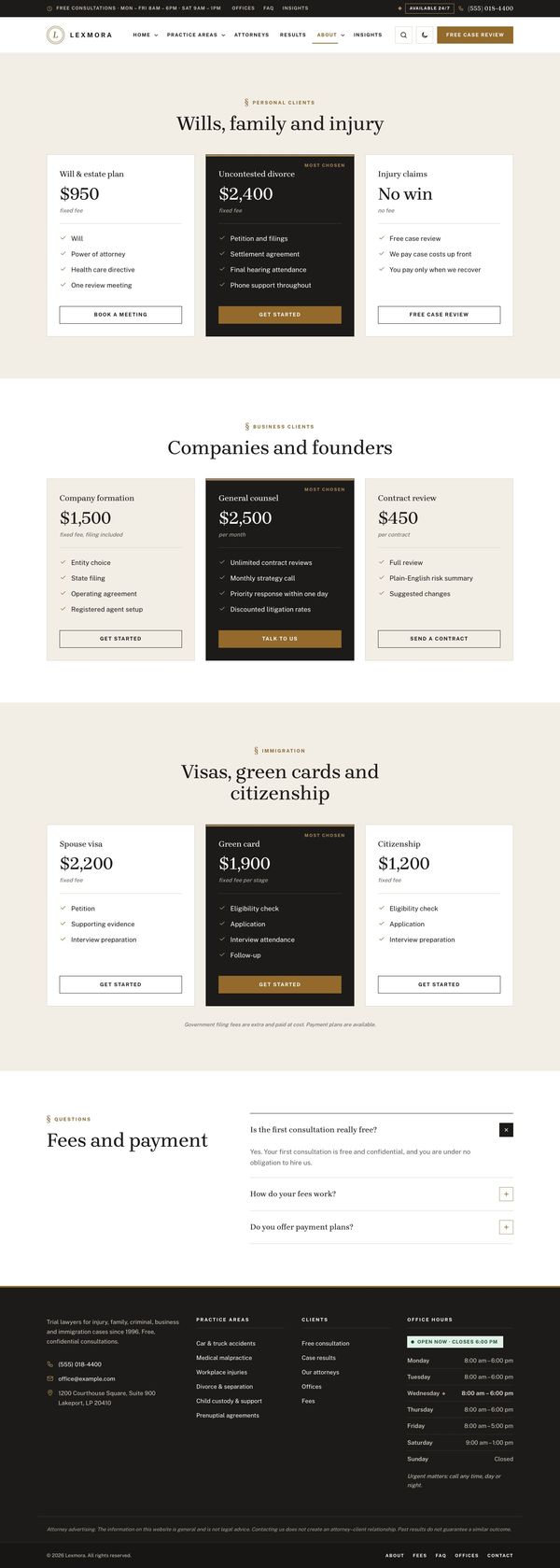 Fees page