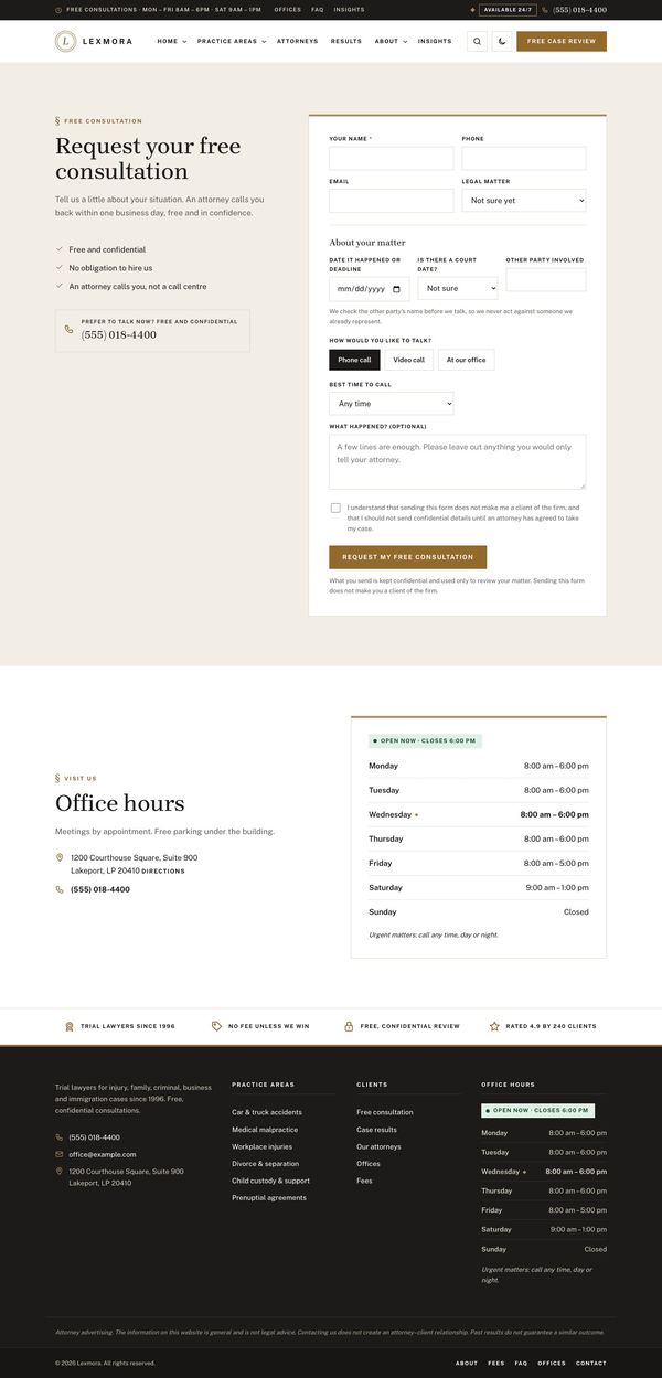 Free consultation page