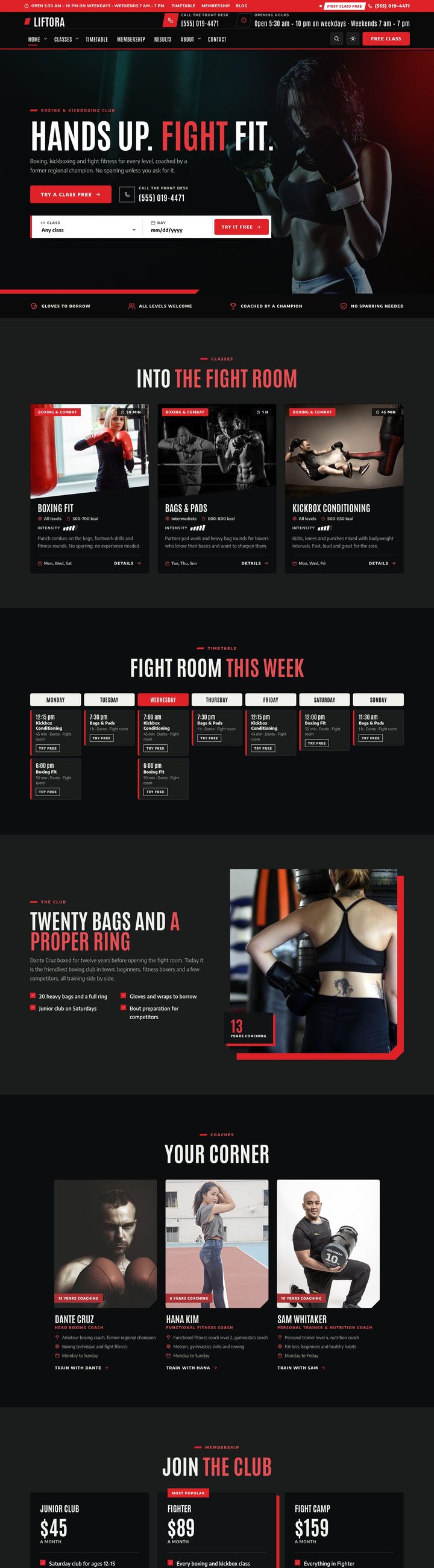 Boxing club demo home page