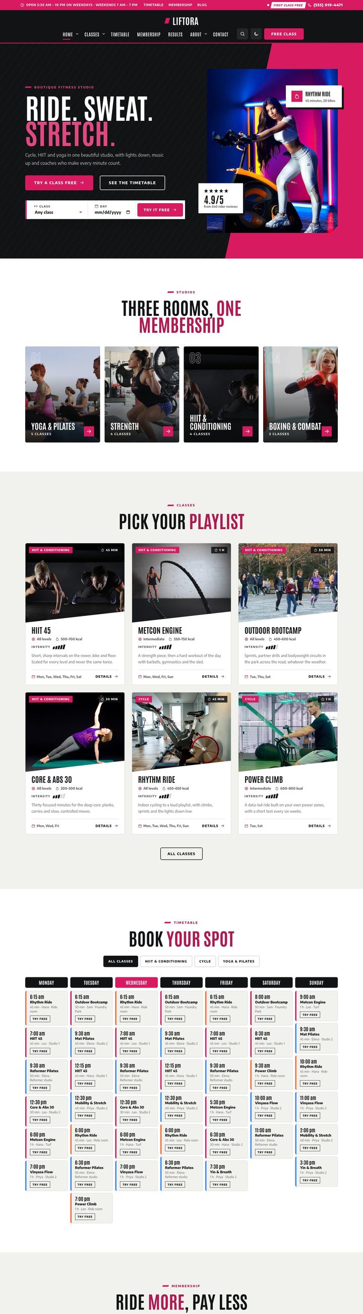 Boutique fitness studio demo home page