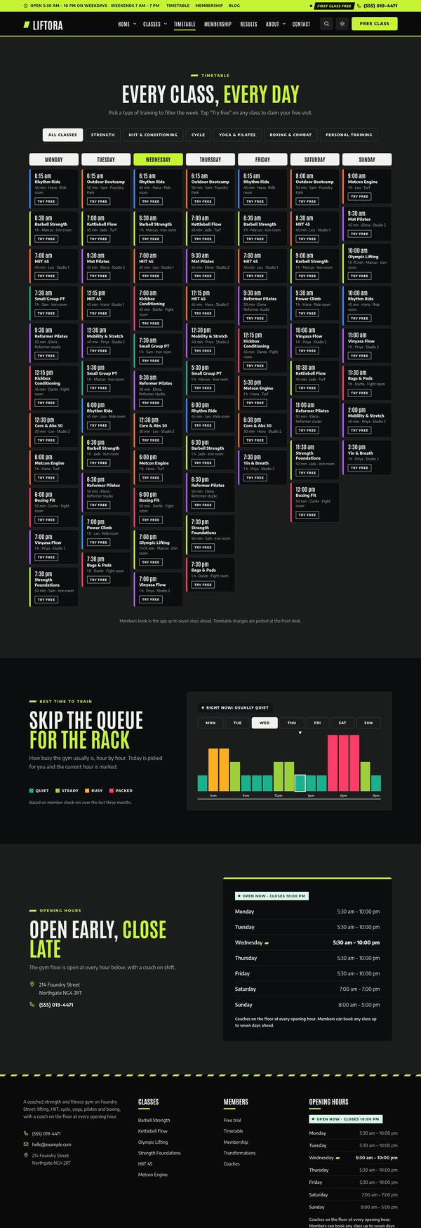 Timetable page