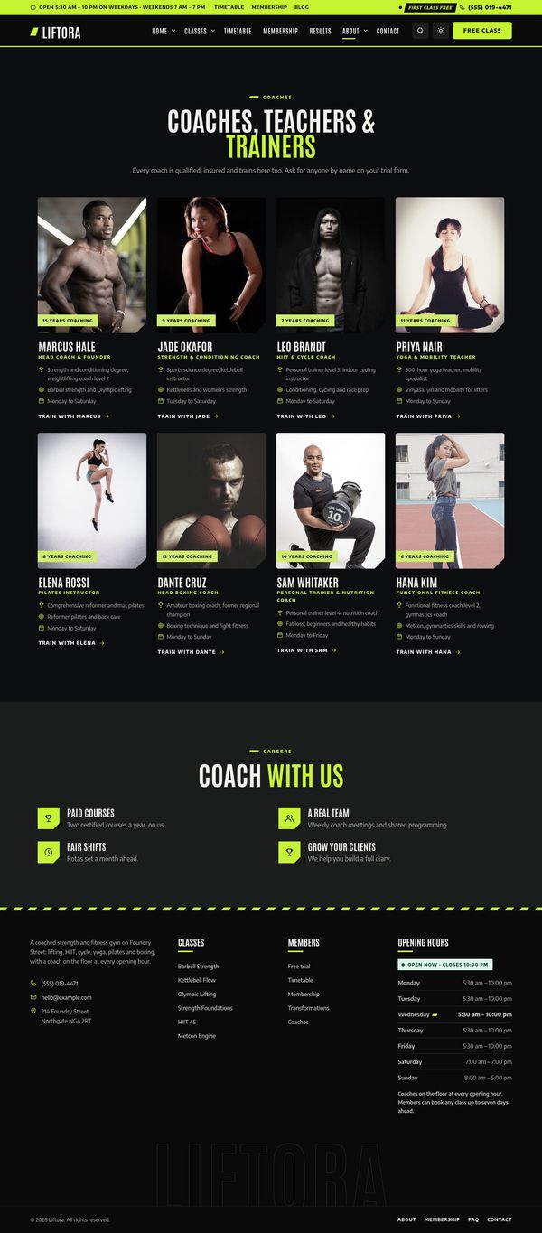 Coaches page