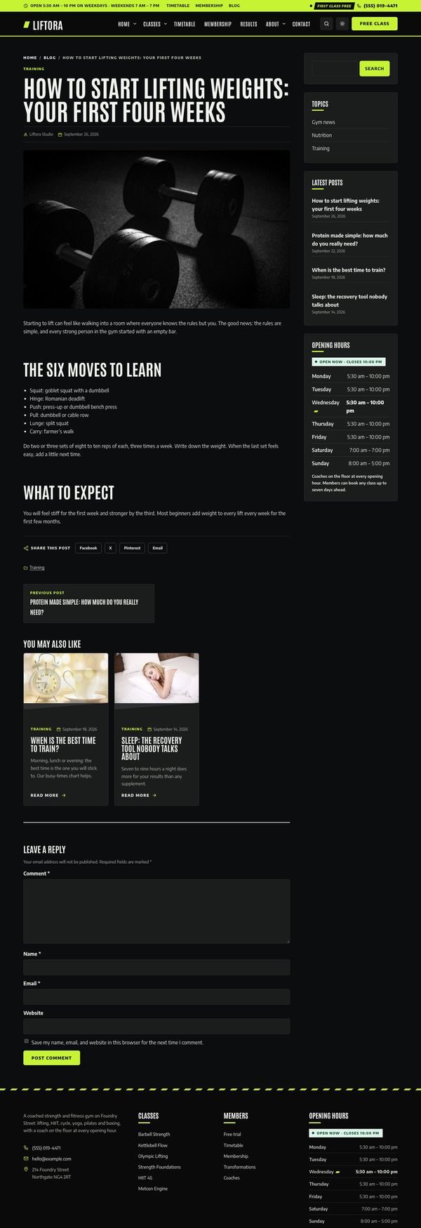 Blog post page