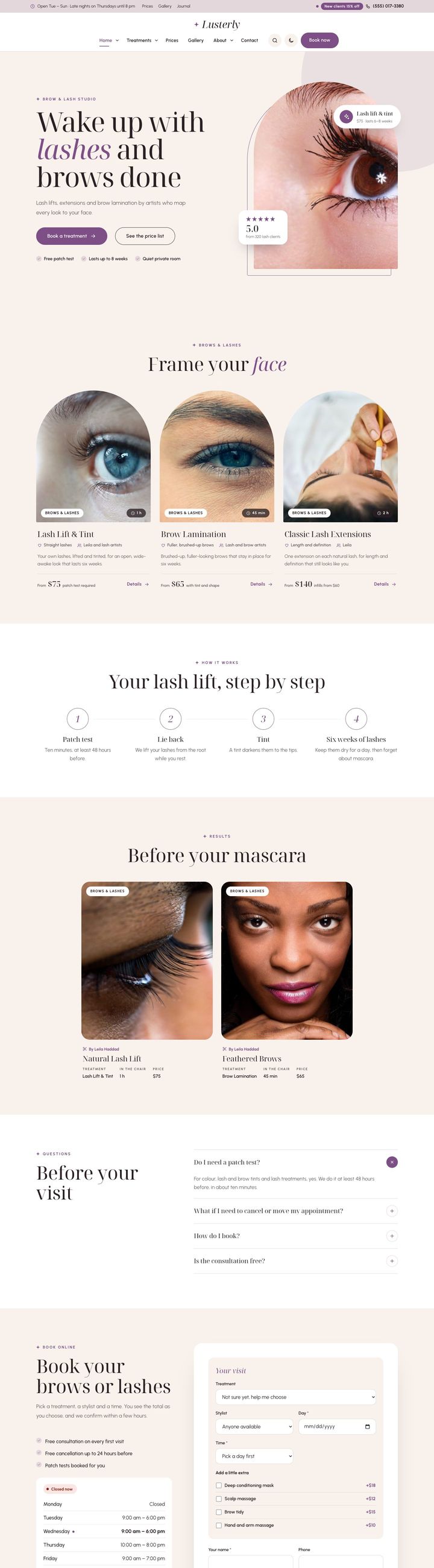 Brows & lashes demo home page