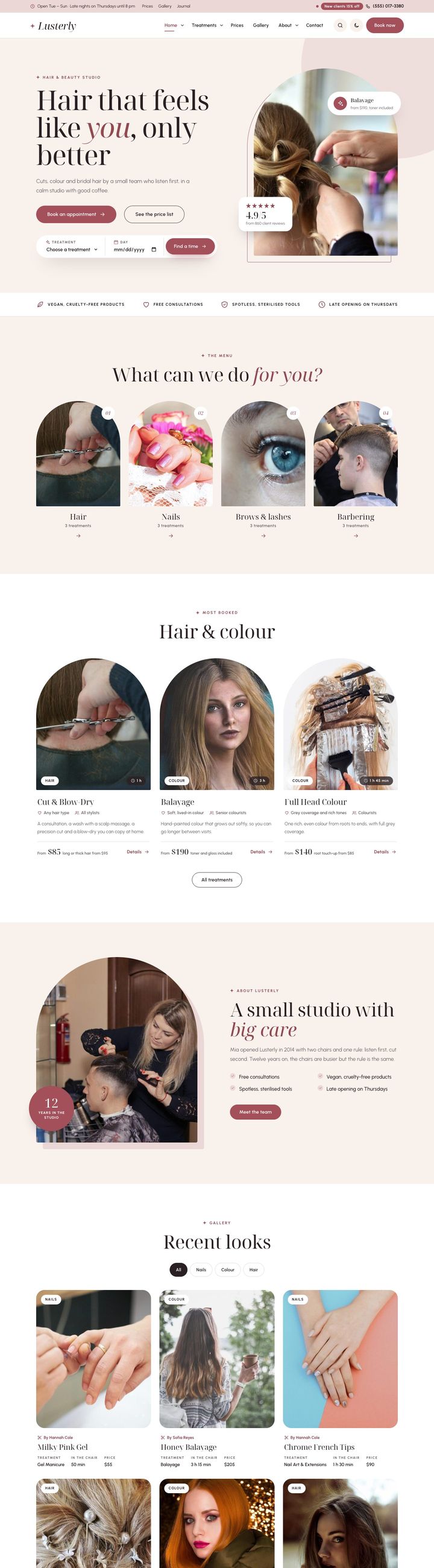 Hair salon demo home page