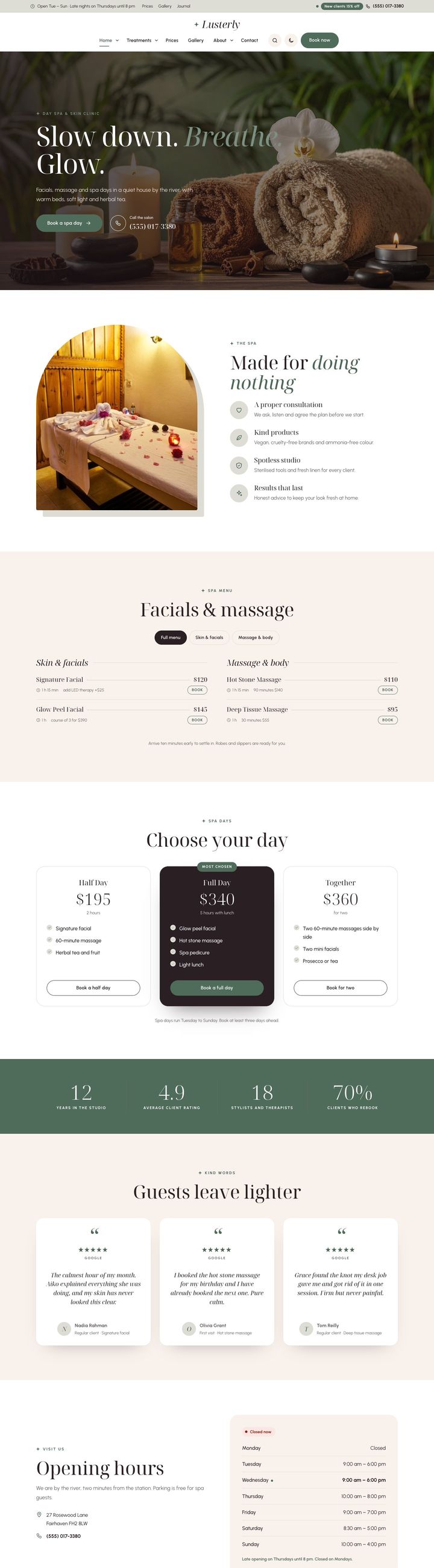 Day spa demo home page