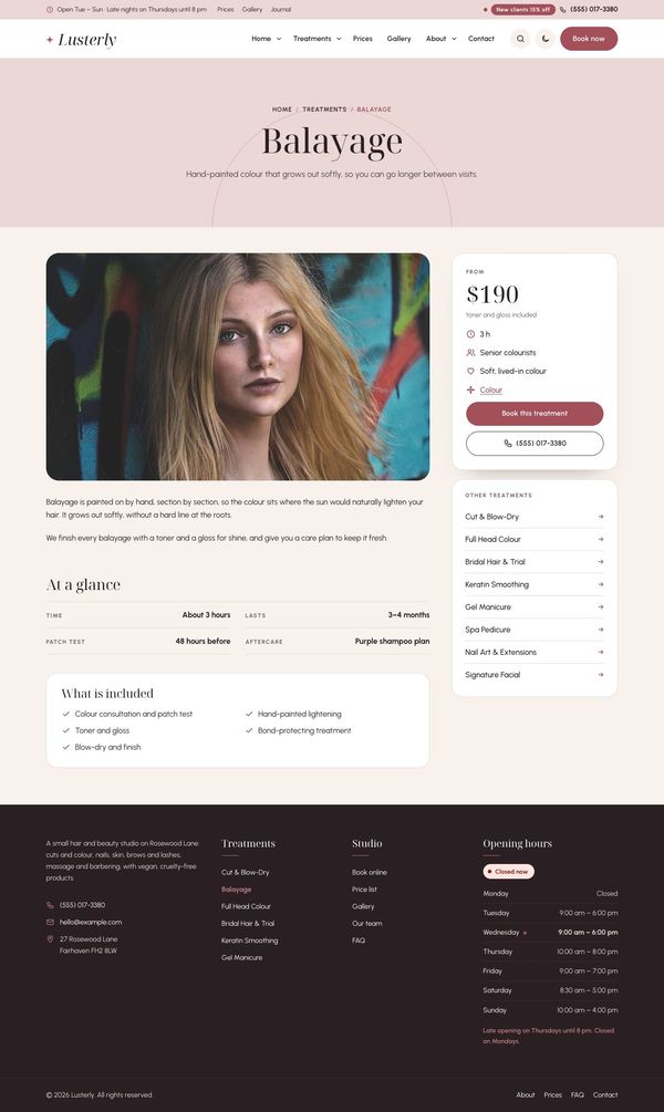Single treatment page