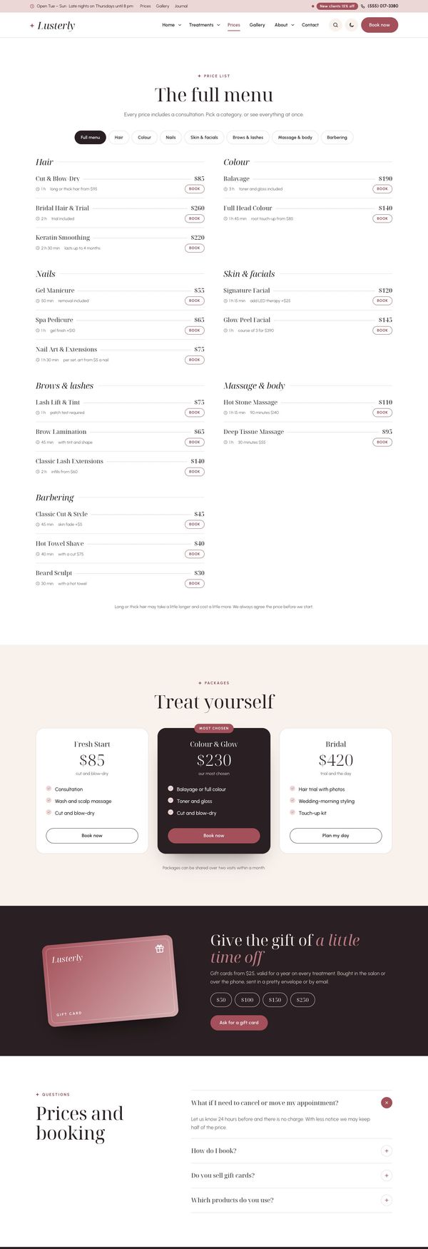 Price list page