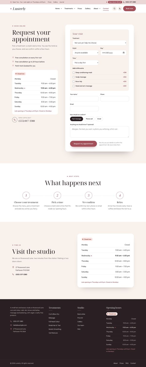 Book online page