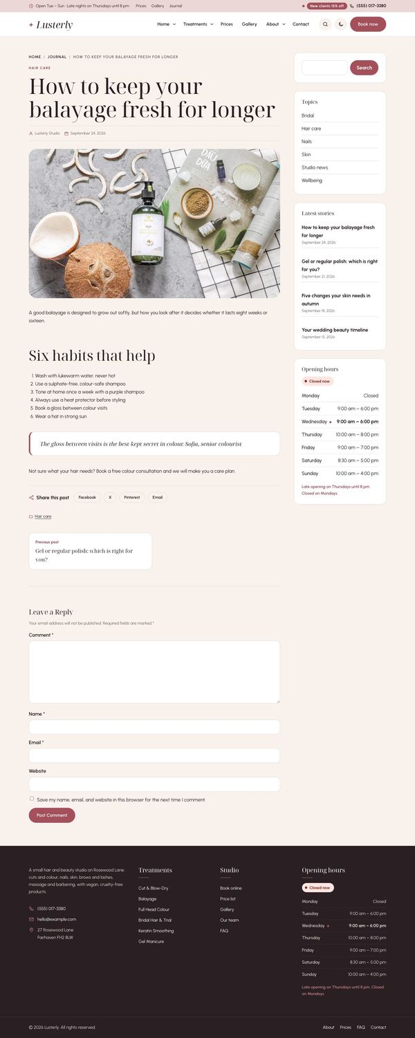 Blog post page