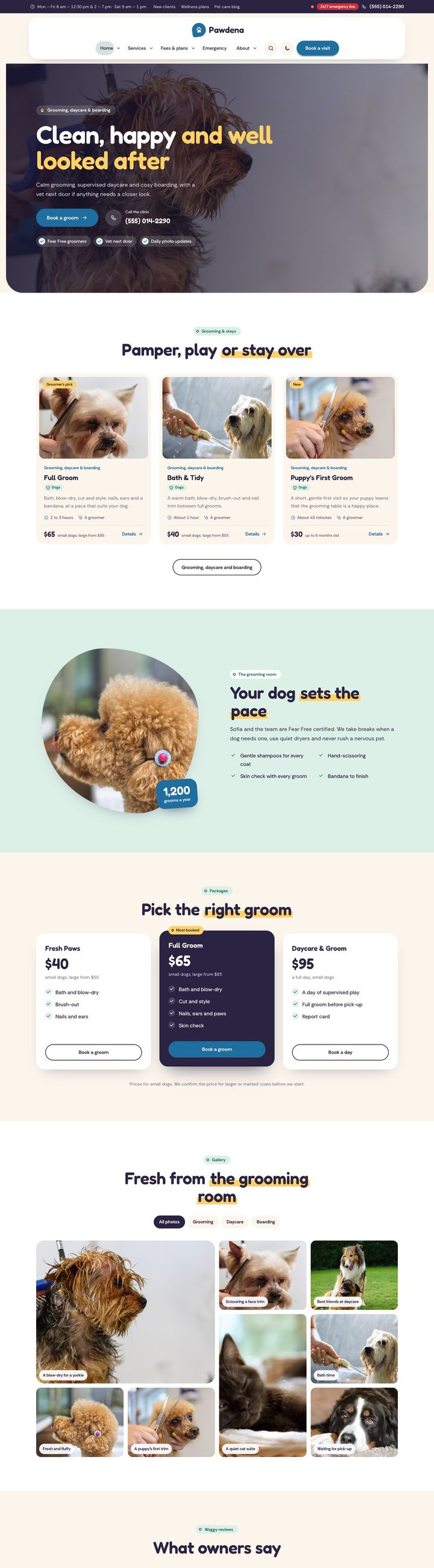 Grooming & boarding demo home page