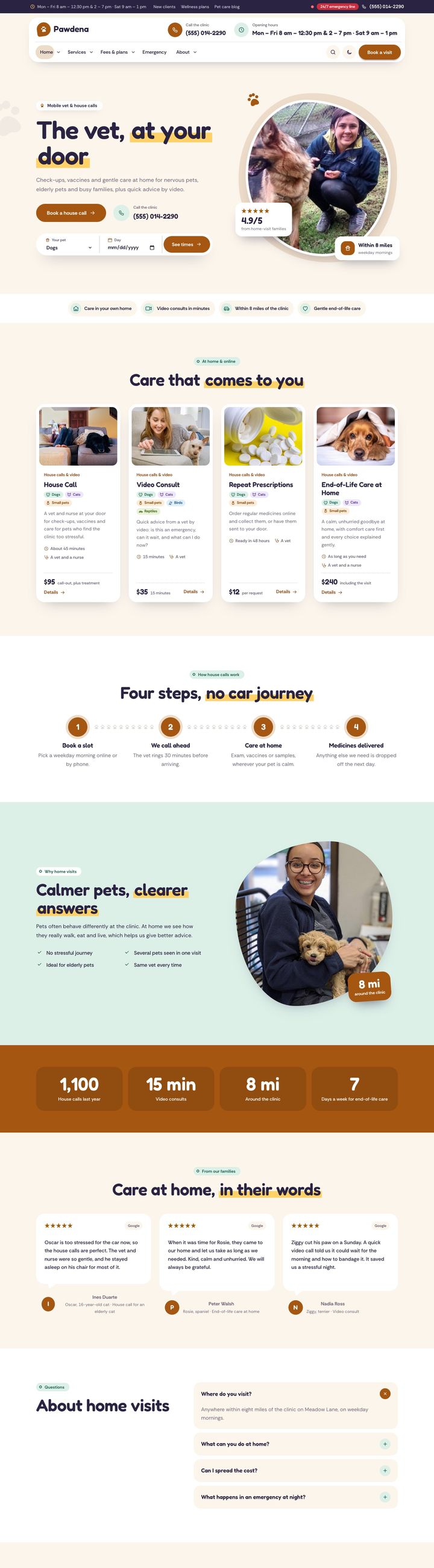 Mobile & house-call vet demo home page