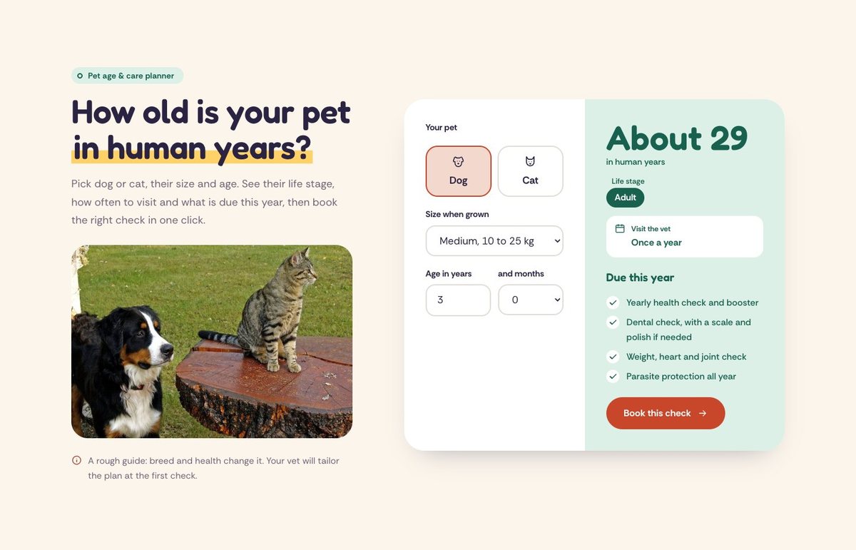 A pet age & care planner