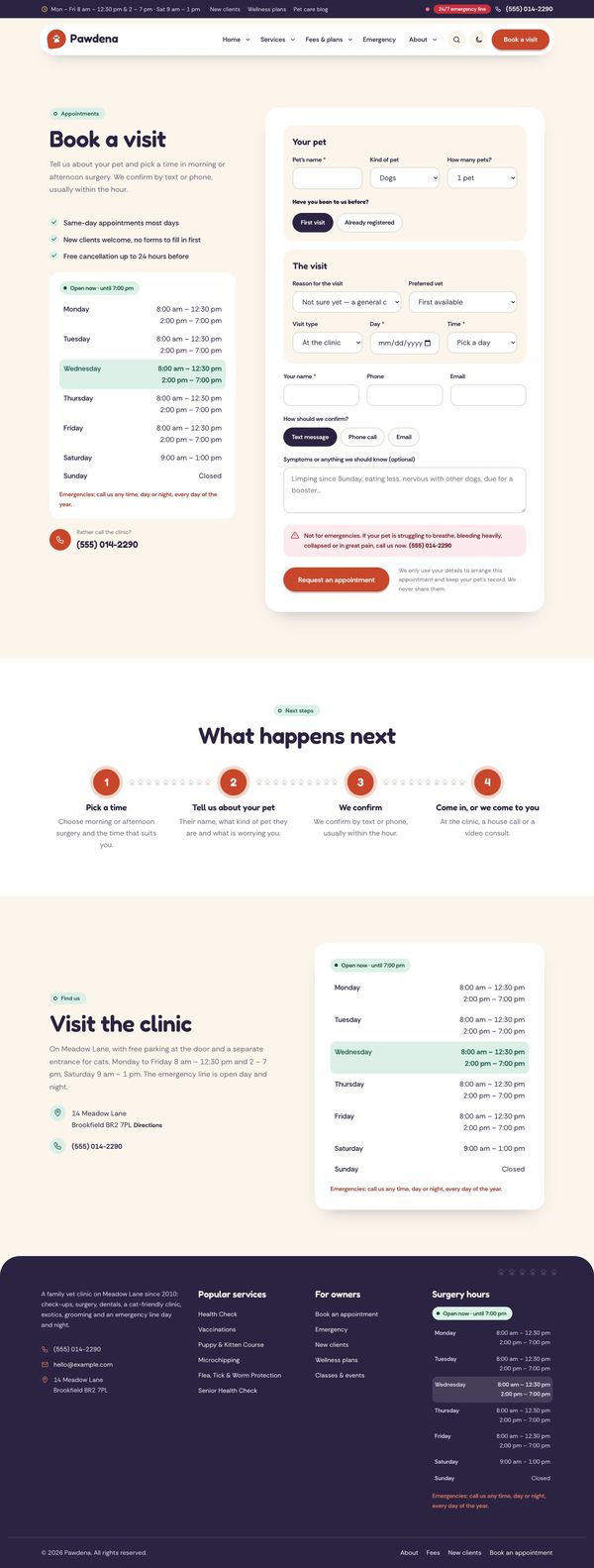 Book a visit page