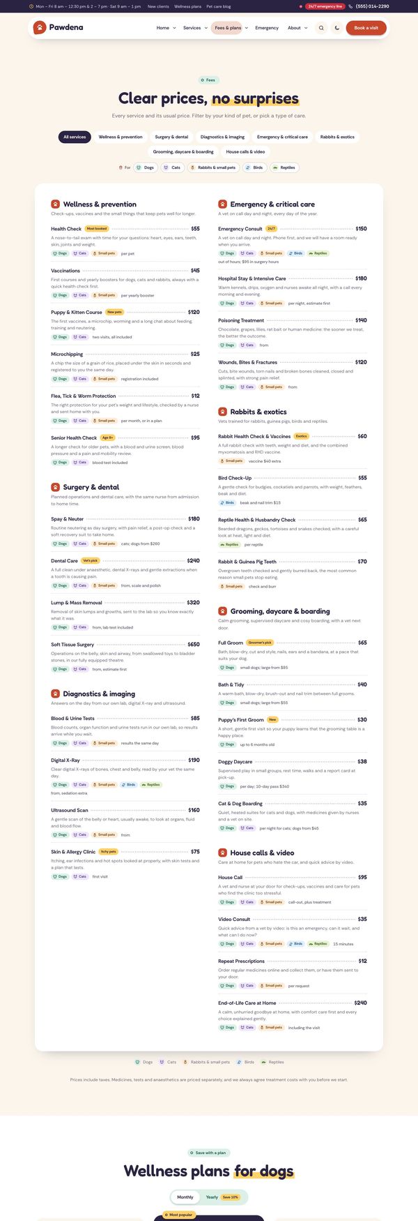 Fees page