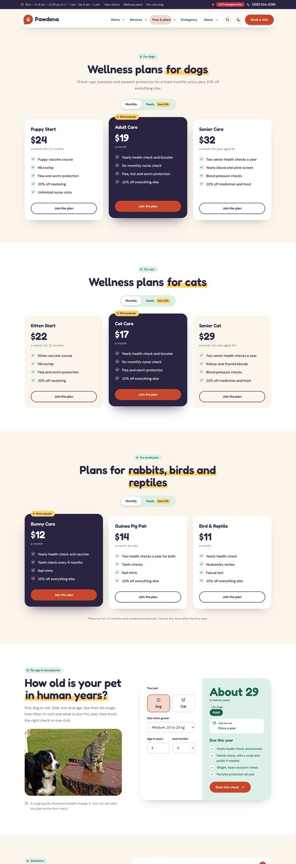 Wellness plans page