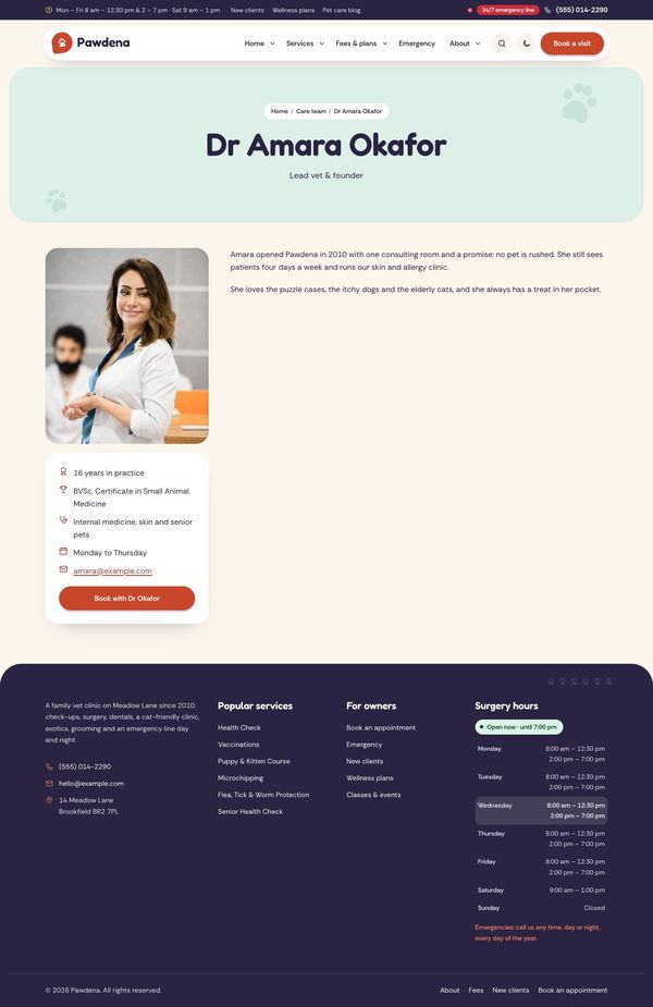Vet profile page