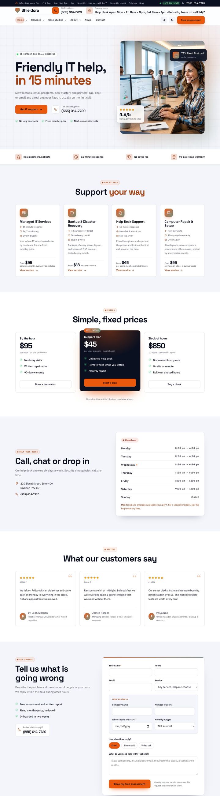 Small business IT support demo home page