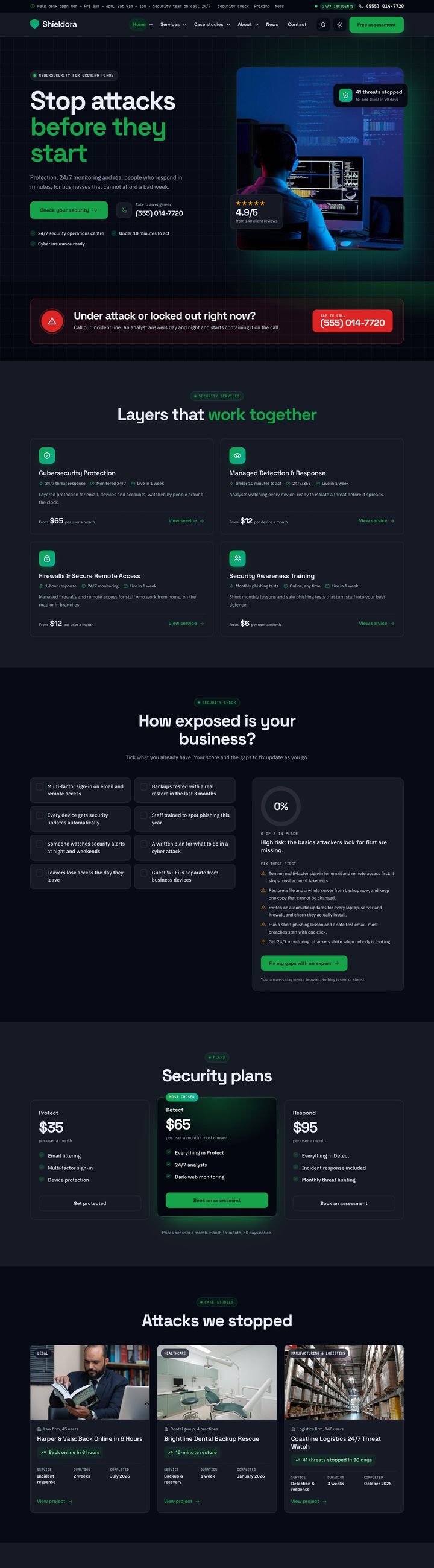 Cybersecurity firm demo home page