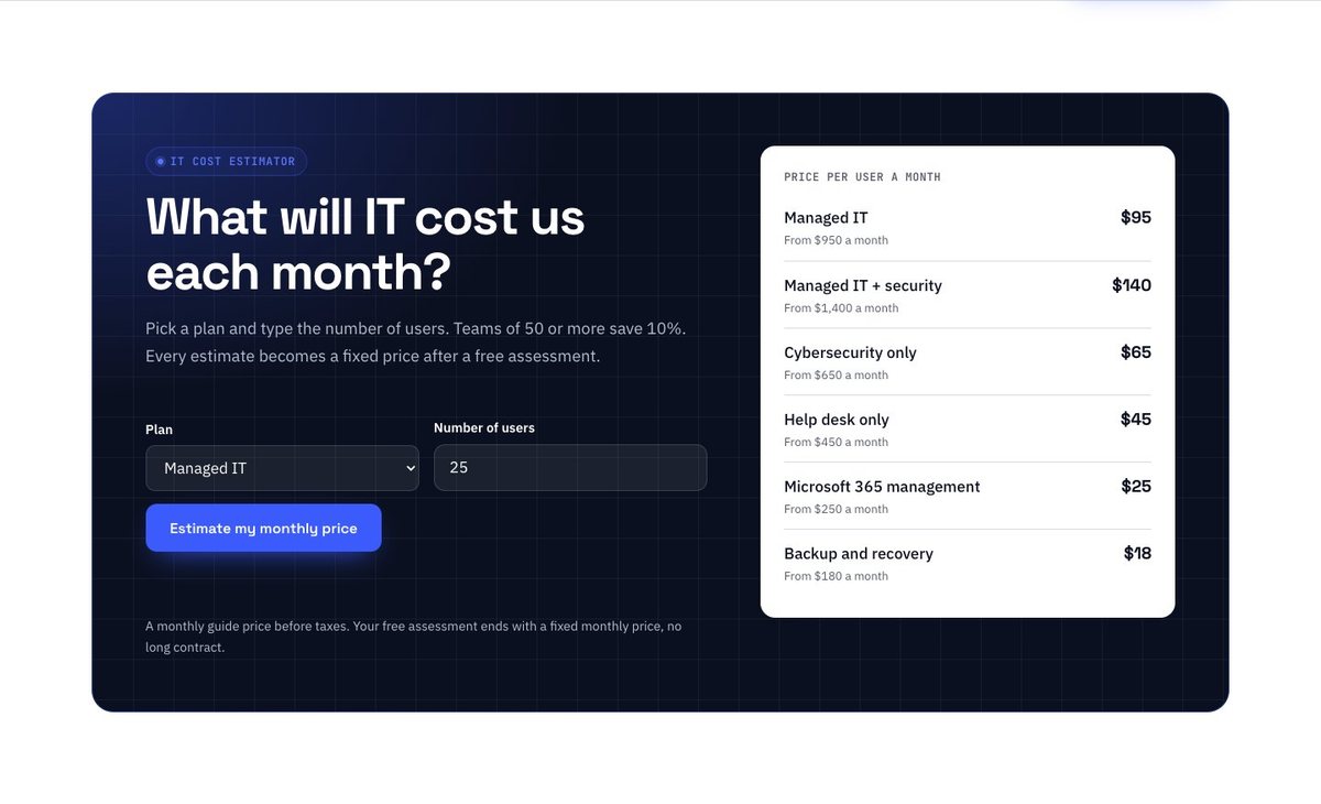 Monthly IT cost estimator