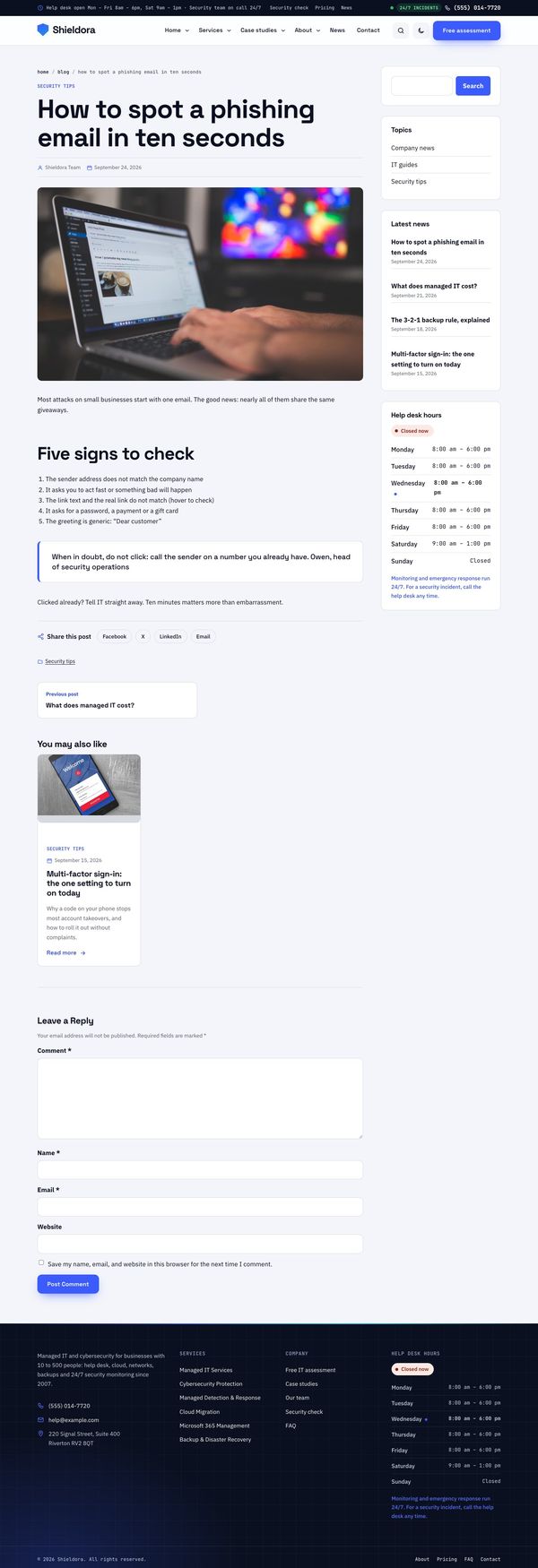 Blog post page