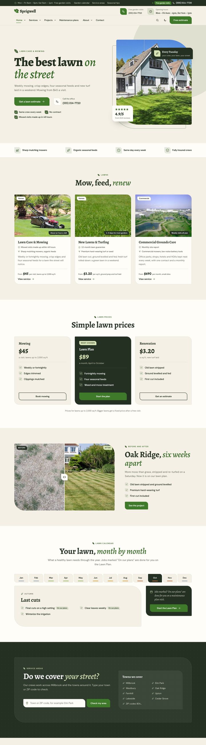 Lawn care & mowing demo home page