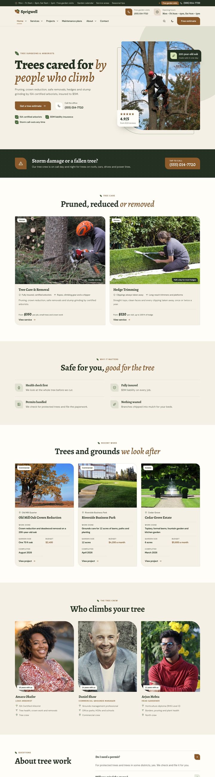 Tree surgeon & arborist demo home page