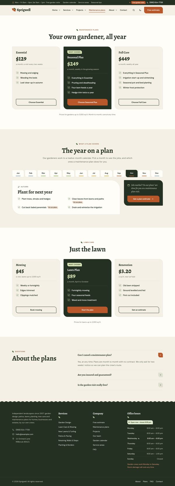 Maintenance plans page